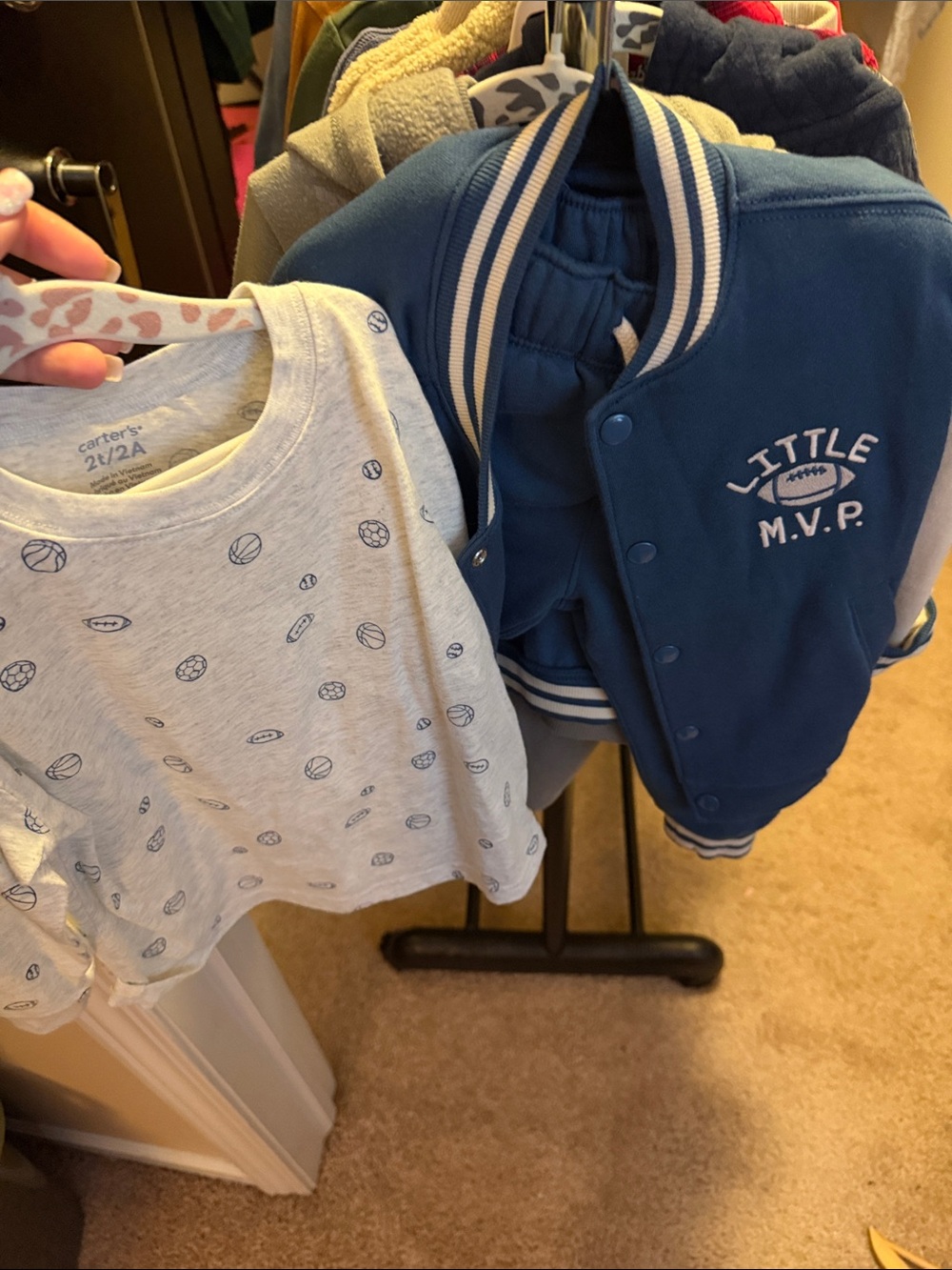 Carter's Blue 'Little M.V.P.' Jacket with Light Gray Sports Tee Set